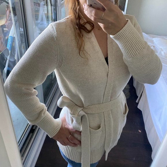 Cream Belted Cardigan with pockets | Medium - Picture 4 of 11